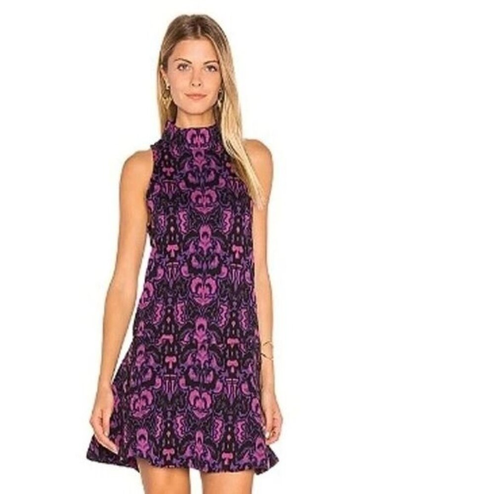 Free People Purple Mock Neck A-line Mini Dress